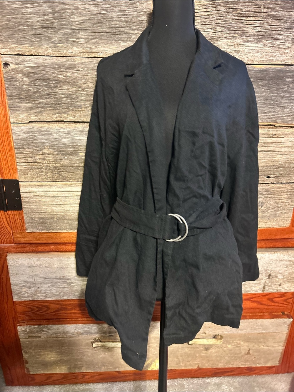 Gap Black Belted Women's Blazer Jacket Pockets Size XL Linen Blend